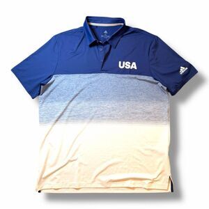 Adidas Men's USA Olympic Golf Polo Shirt Size XL Ombre Short Sleeve Blue/White
